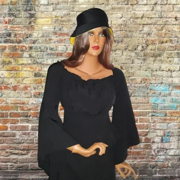 Women's Black Gothic Peasant Top Blouse Size Medium - Picture 6 of 6